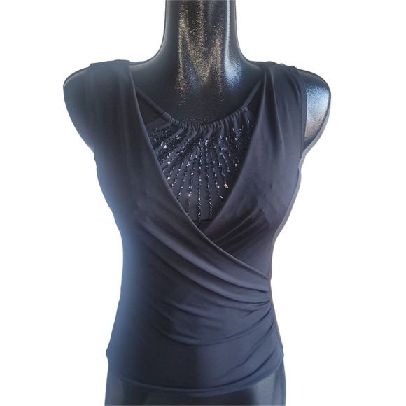 BCX Black Sleeveless Wrap Top with Beaded Detailing S - Picture 1 of 7